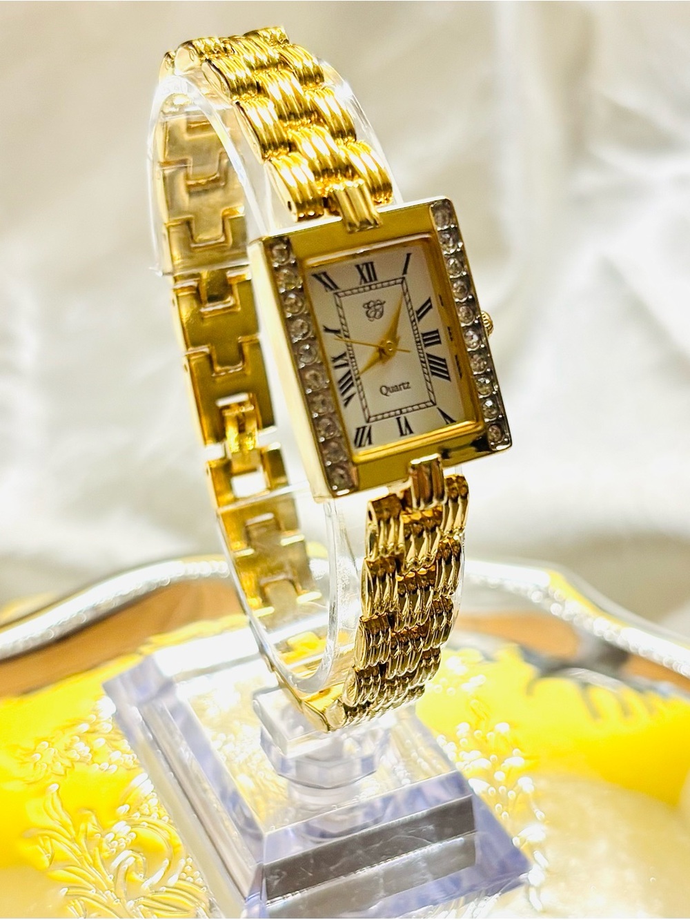 Elizabeth Taylor Gold-Tone Crystal Accent White Diamonds Women's Bracelet Watch
